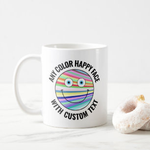 Caneca De Café Qualquer Rosto Feliz de Texto de Fundo de Cor Pers