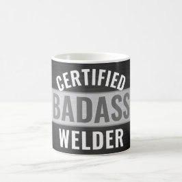 Caneca De Café Qualquer Texto Certificado de Badass Welder Preto 