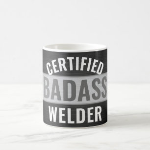 Caneca De Café Qualquer Texto Certificado de Badass Welder Preto 