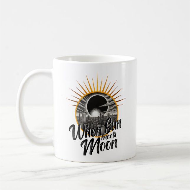 Caneca De Café Quando o Sol Encontra Lua, Eclipse Branco Negro (Esquerda)