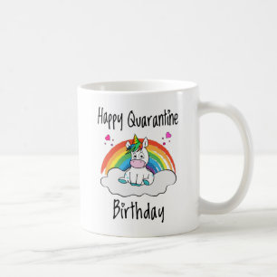 Caneca De Café Quarantine Birthday Unicorn arco-íris