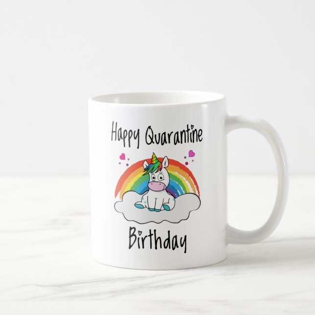 Caneca De Café Quarantine Birthday Unicorn arco-íris (Direita)