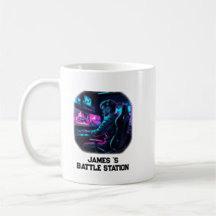 Caneca De Café Quarto de Gamer Cyberpunk Neon RGB Nome Personaliz