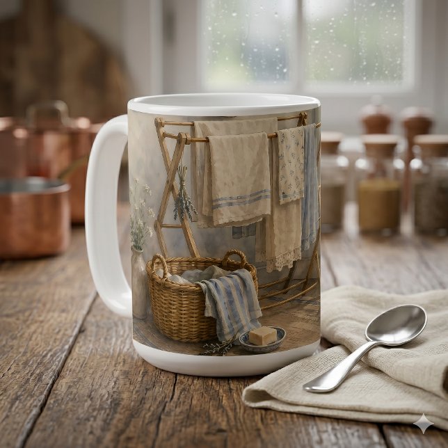 Caneca De Café Quarto de Lavagem da Cabana do Dia Chuvoso (Rainy Day Cottage Laundry Room Coffee Mug)