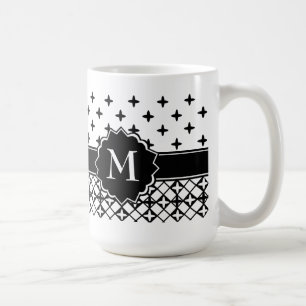Caneca De Café Quatrefoil Branco Preto Monograma