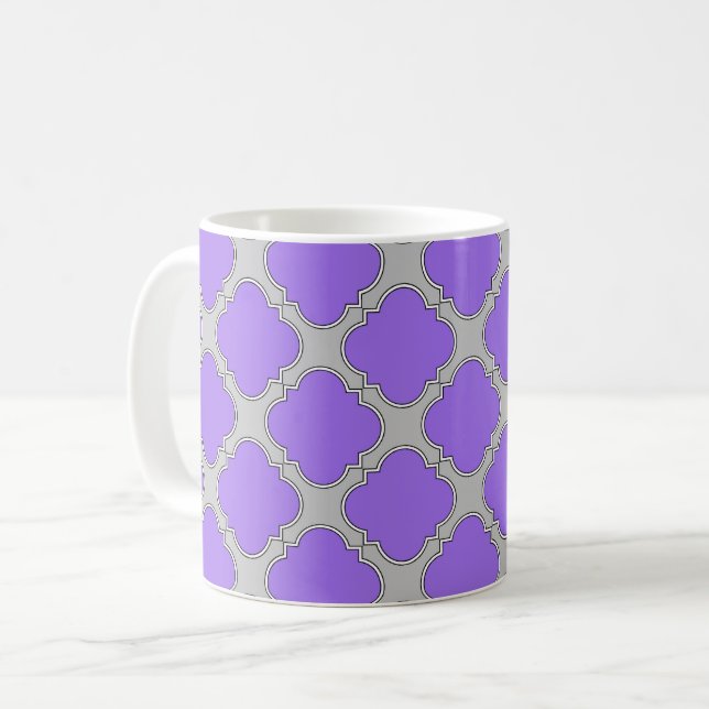 Caneca De Café Quatrefoil, púrpura e cinza (Frente Esquerda)