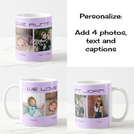 Caneca De Café Quatro fotos editáveis texto personalizado lilac