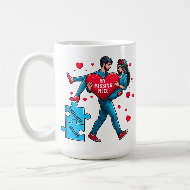 Caneca De Café Quebra-cabeça de Amor Personalizado - Minha Peça A (Esquerda)