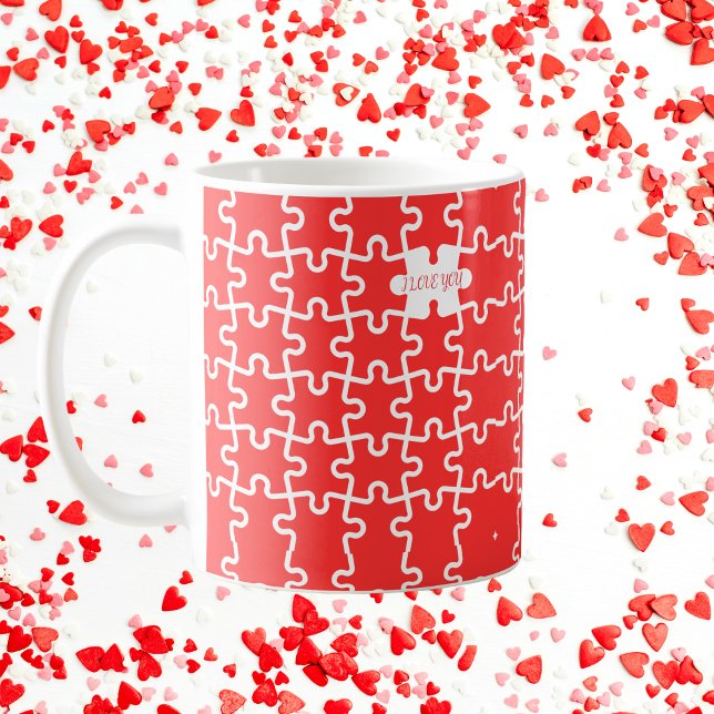 Caneca De Café Quebra-cabeça Vermelho Bonito "Eu Te Amo" (Criador carregado)