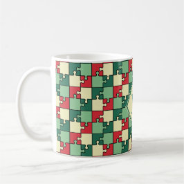Caneca De Café Quebra-cabeça Vermelho Verde de Natal Piece Monogr