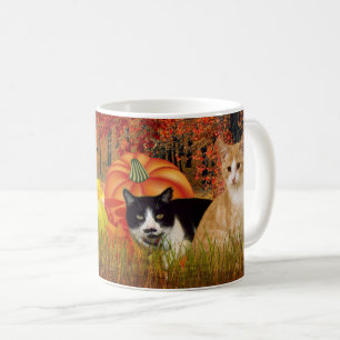 Caneca De Café Queda de gatos da estação no modelo de abóbora/est