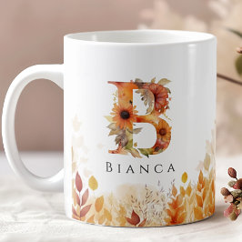 Caneca De Café Queda Monograma inicial de flor selvagem Letra B