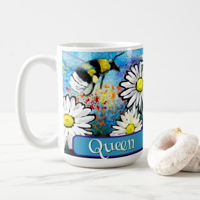 Caneca De Café Queen Bee Whimsical Bumblebee Daisies Personalized (Com Donut)