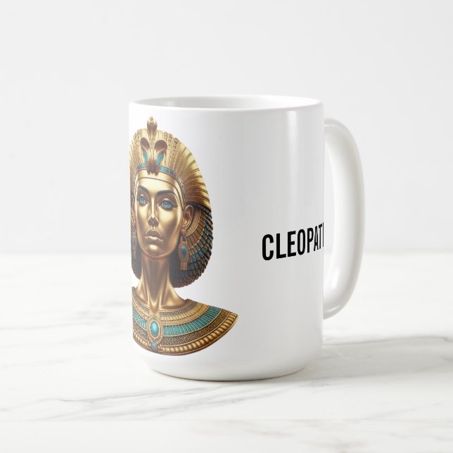 Caneca De Café Queen Cleopatra – Golden Egyptian Majesty Art Desi (Frente Esquerda)