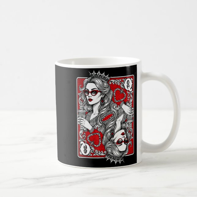 Caneca De Café Queen Of Heart Playing Card Coffee Lover Gambling  (Direita)