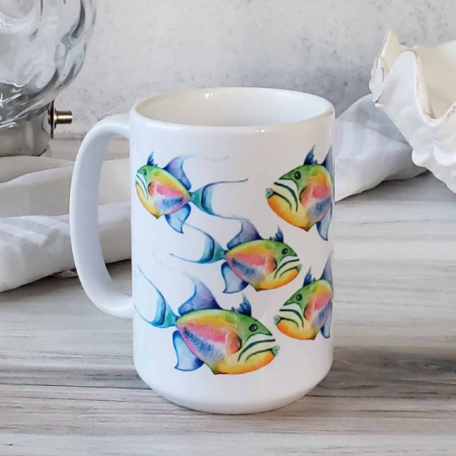 Caneca De Café Queen Triggerfish Tropical Fish Watercolor Art (Beach-themed coffee mugs feature ocean inspired tropical fish art by Victoria Grigaliunas)