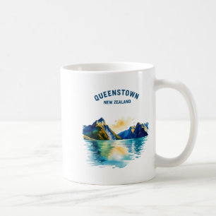 Caneca De Café Queenstown Nova Zelândia Aquarela Vintage Paisagem