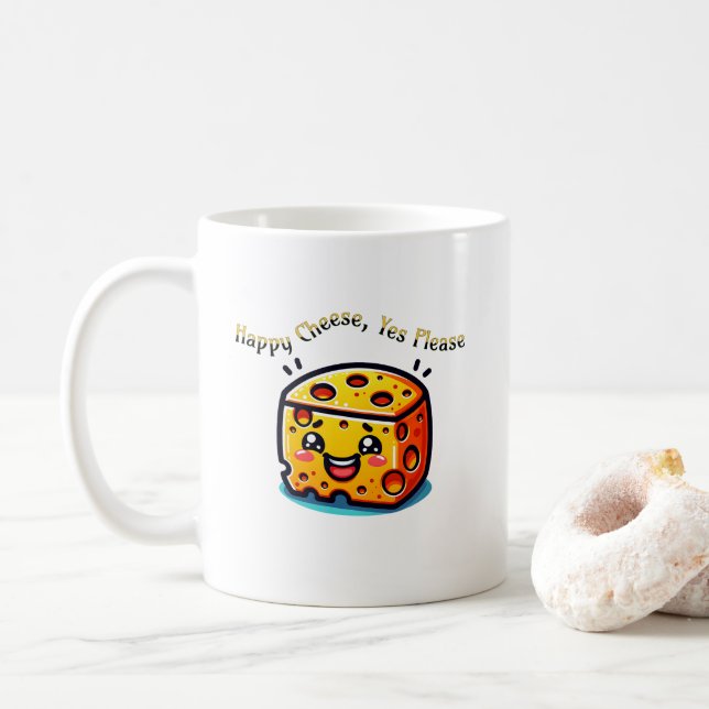Caneca De Café Queijo Feliz, Sim, Por Favor (Com Donut)