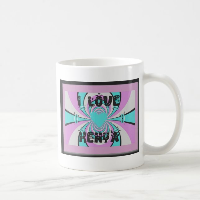 Caneca De Café Quênia Mágico: EU AMO QUÊNIA (Direita)