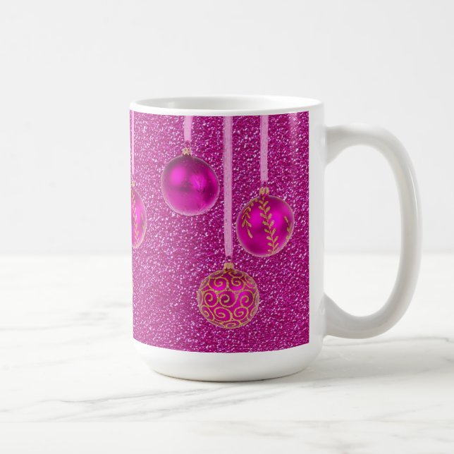 Caneca De Café Quente Rosa, Brilho, Feliz Natal, Balas (Direita)