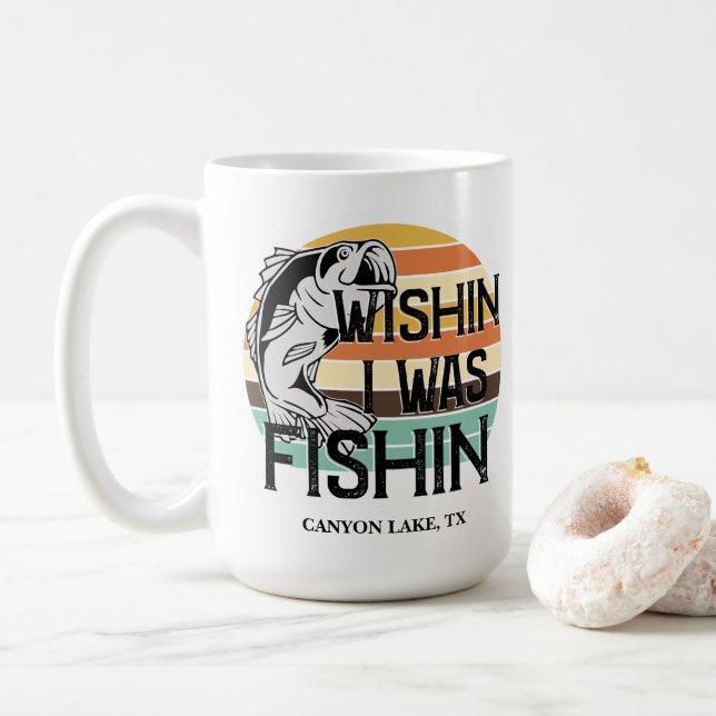 Caneca De Café Queria que eu estivesse pescando (Com Donut)