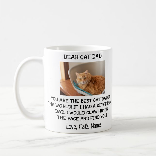 Caneca De Café Querido Pai de gato, foto e nome do gato personali (Esquerda)