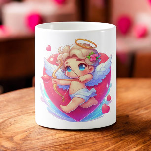 Caneca De Café Querubim Bonito do Cupido Coração Cor-de-Rosa do D