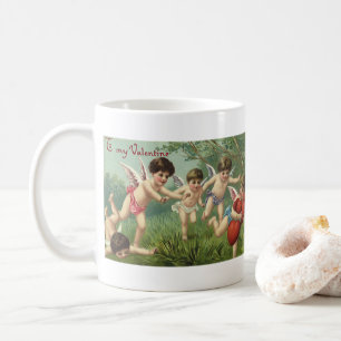 Caneca De Café Querubins Vintage do Dia dos Namorados com Coraçõe