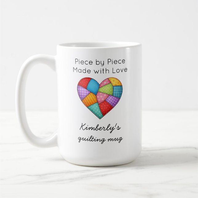 Caneca De Café Quilting Colorful Patchwork Heart Sewing (Esquerda)