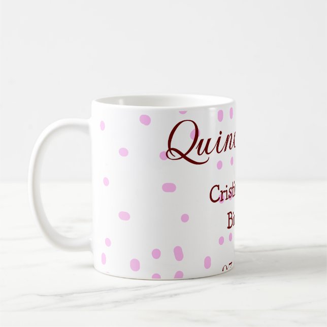 Caneca De Café Quinceanera anos 15 de aniversário adicione nome p (Esquerda)
