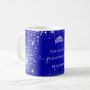 Caneca De Café Quinceanera nome da tiara azul real da cinta prate