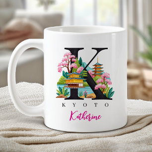 Caneca De Café Quiotó Japão Monograma Letra K Presente Personaliz