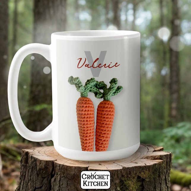 Caneca De Café Quirky Amigurumi Minimalist Crochet Carrots Name (Criador carregado)