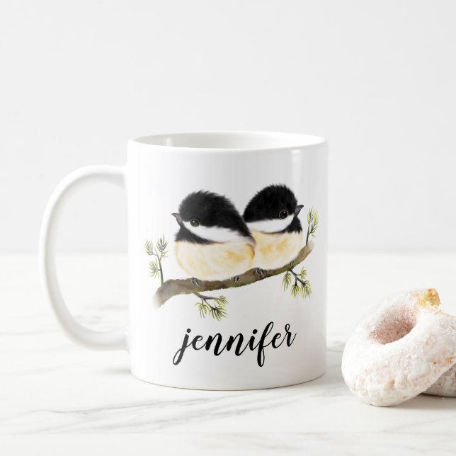 Caneca De Café Quirky Baby Chickadees Bird Mug Personalizado (Com Donut)