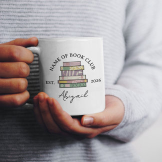 Caneca De Café Quirky Hand Drawn Book Stack Book Club Member