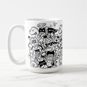Caneca De Café Quirky Personagem de desenho animado Crowd