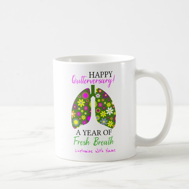 Caneca De Café Quit Smoking Anniversary Quote with Floral Lungs (Direita)