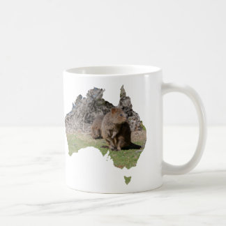 Caneca De Café Quokka Fofo Comendo Grama em Formato da Austrália