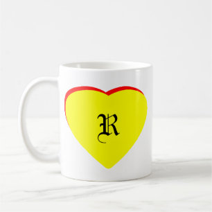 Caneca De Café "R" Casamento Vermelho Amarelo Coração Convite O M