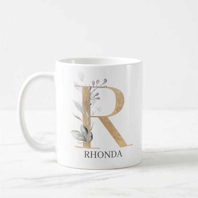 Caneca De Café R Monograma Floral Personalizado (Esquerda)