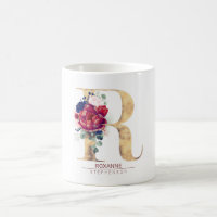 R Monograma Floral Vermelho e Marinho Azul