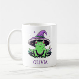 Caneca De Café Rã Verde Usando Chapéu de Bruxa Roxo