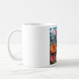 Caneca De Café Rabbit with flowers art mug