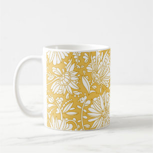 Caneca De Café rabisco floral do ouro, desenhado à mão