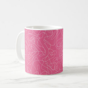 Caneca De Café Rabiscos abstratos brancos em fundo rosa