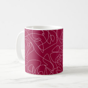 Caneca De Café Rabiscos abstratos brancos em fundo vermelho escur
