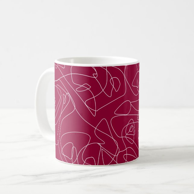 Caneca De Café Rabiscos abstratos brancos em fundo vermelho escur (Frente Esquerda)