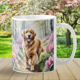 Caneca De Café Raça de Cachorro Retriever Dourado Aquarela