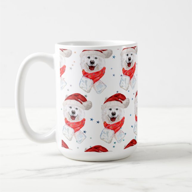 Caneca De Café Raça de Cão Samoyed Estrelas de Natal (Esquerda)