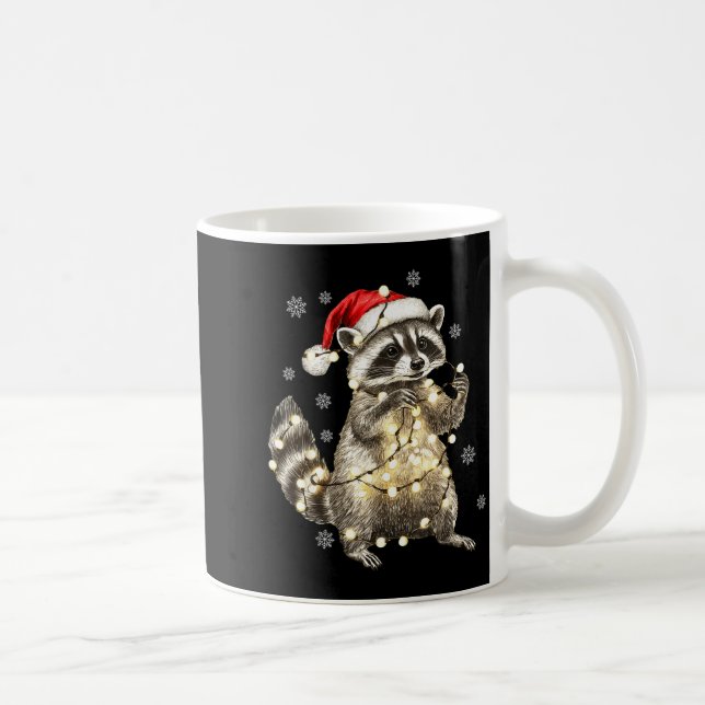 Caneca De Café Raccoon Christmas Tree Lights Pajama Racoon Lover  (Direita)